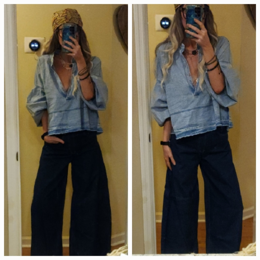 Zara Dark Blue Wide Leg Jeans - High Waist Flare - Picture 5 of 5